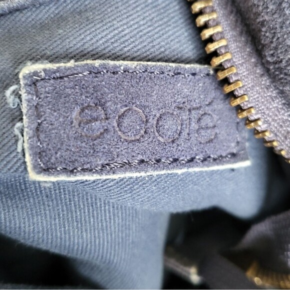 Ecote Blue Suede Side Fringe Cow Leather Bucket Sling Bag - Picture 14 of 15